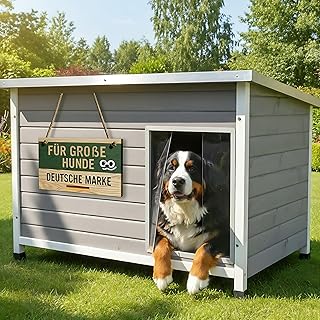 zooprinz Hundehütte Jacky XL – Holzhaus mit Metallrahmen, Hellgrau | Wetterfeste Holz-Hundehü…