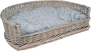 UNUS Hundebett Hundekorb Hundekörbchen aus Weide mit Kissen M für Hunde und Katzen grau 70 x 49…