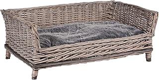 UNUS Hundebett Hundekorb Hundekörbchen aus Weide eckig mit Kissen grau für große und kleine Hu…
