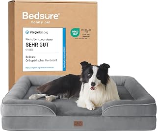 BEDSURE orthopädisches Hundebett ergonomisches Hundesofa, 89x63cm, grau | Hundekorb mittelgroße…