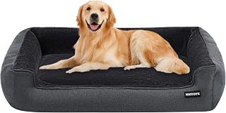 HMTOPE Hundebett Grosse Hunde XL, Abnehmbar waschbar, 110x86cm, Dunkelgrau | Angstlösend hundeso…