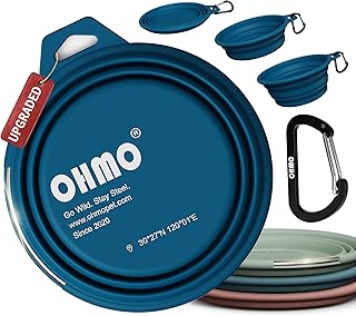 OHMO Hundenapf Faltbar Wassernapf Unterwegs Edelstahlring 800ml Pfauenblau | Silikon Hundenapf, S…