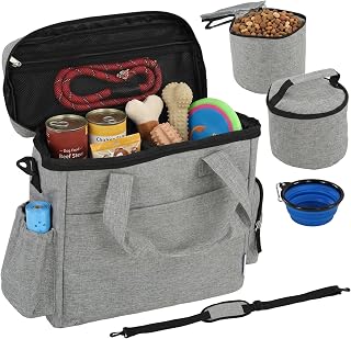 PawHut Hunde Reisetasche mit 2 Aufbewahrungstaschen, 2 Hundenäpfe, Hellgrau | Große Hundetasche…