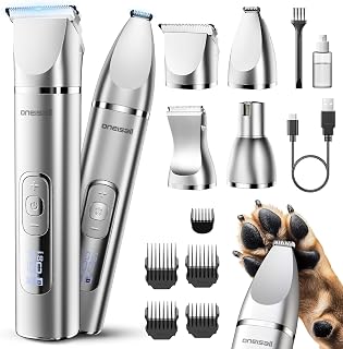 oneisall 4 in 1 Hundeschermaschine Set, Leise Pfotentrimmer für Hunde, LCD-Anzeige Schermaschine…