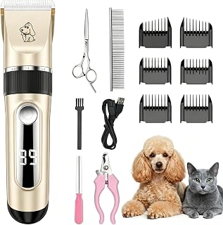 Hundeschermaschine Leise mit LED IPX7 für Hunde und Katzen | Schnurlose Tierhaarschneidemaschine…