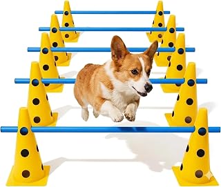 Agility Set Hunde mit 6 Hürden, Cavaletti Hund Trainingsset, 12 Verstellbare Stangen & 12 Pylone…