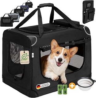 Zedelmaier Hundebox Auto, faltbar, geruchsarm, 60 x 42 x 44 cm, Schwarz | Große Netzfenster, Sei…