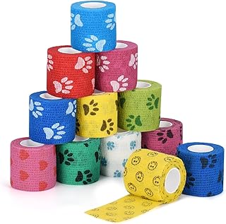 Selbstklebende Bandage für Hund Vet Wrap Pet Kohäsive Bandage 5cm 12 Rollen | Selbstklebender V…