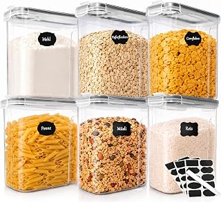 GoMaihe Vorratsdosen mit Deckel Luftdichte, 6 x 4 L für Müsli, Cornflakes | Eine ganze Packung …