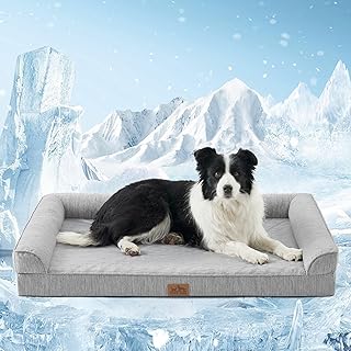 COZY KISS Kühlendes Hundebett 107x76cm, Q-Max>0.4 für Große Hunde, Grau | Sommer Ergonomische …