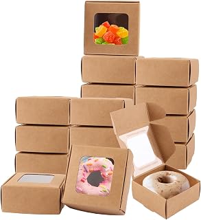 AKOLAFE 50 Stück Keksschachtel mit Sichtfenster Klein 6.5×6.5x3cm Kraftpapier Box mit Sichtfenst…
