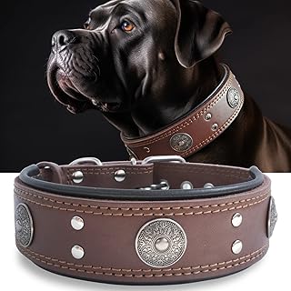 Hundehalsband Leder 5 cm Breites,Handgefertigt Weich und Luxuriös,Braun S | Robustes Echtes Lede…