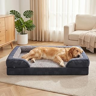 JOEJOY Orthopädisches Hundebett Grosse Hunde,107x81x17cm, Memory Foam Hundekorb Waschbar und Was…