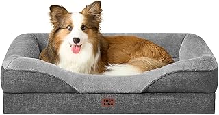 EHEYCIGA Orthopädisches Hundebett mit 4 Rändern, 91x68cm, Grau | Memory Foam, Waschbarer Bezug,…