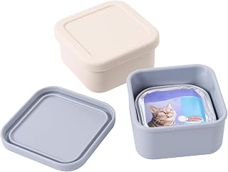 SLSON 2 Stück Quadratische Silikon Katzenfutter Aufbewahrungsbox, Lagerung Geöffneter 100g Katz…