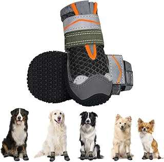 Eyein 2 Stück Hundeschuhe Pfotenschutz, Atmungsaktiv & Reflektierend | Rutschfester Sohle und Do…