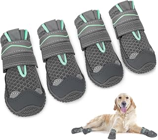 SlowTon Hundeschuhe Pfotenschutz, 4 Stück atmungsaktive Hunde Schuhe Outdoor mit Rutschfester So…