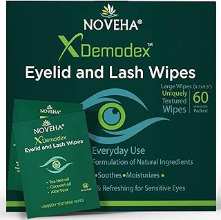 NOVEHA Demodex Augenlid- und Wimperntücher, extra starke Reinigungstücher, 60 Stück
