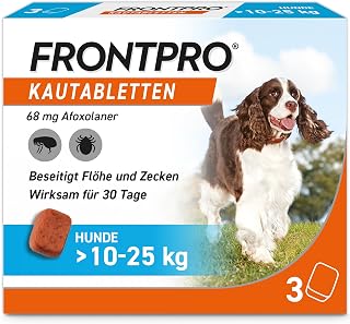 FRONTPRO Hund L – Kautablette gegen Zecken & Flöhe (Hunde 10 bis 25 kg) | 3x Kautabletten für 3…