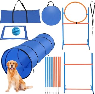 Sonnewelt Agility Set Hunde,5-teiliges mit Slalom,Hürde,Sprungring,Tunnel | 5-teiliges Trainings…