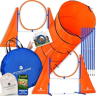 PfotenWunder® XXL-Profi-Agility Set Hunde Groß + 3 Meter-Tunnel + 21 Min. HUNDESCHULE -6 Slalom…