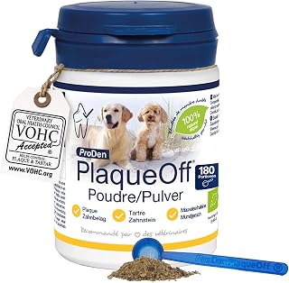 ProDen PlaqueOff Zahnpulver für Hunde & Katzen 60 g, Zahnputzflocken Hund, Zahnsteinentferner Hu…