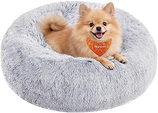 FEANDREA Hundebett flauschig, waschbar, Langer Plüsch, 60 cm Durchmesser