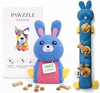 PAWZZLE Schnüffelspiele Hund – Aufrollbares Schnüffelspielzeug mit Leckerli-Taschen, Quietsch…