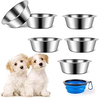 Hundenapf Edelstahl, 6 Stück Metall Futternapf Hund mit Hundenäpfe Faltbare, 900ml Wassernapf H…