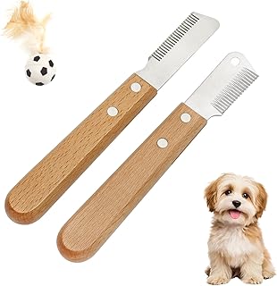 Trimmmesser Hund 2-Teiliger – Satz Haustier Hundetrimmer & Unterwollkamm mit Holzgriff für Rauha…
